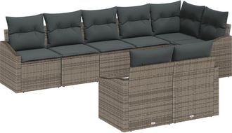 vidaXL Sofa Set with Cushion 8 pcs Grey Poly Rattan vidaXL