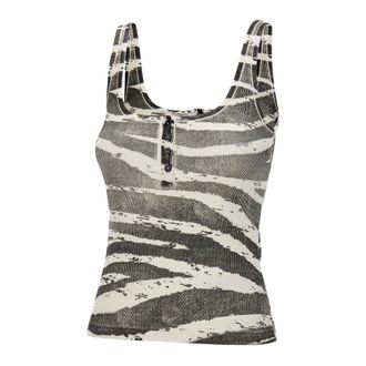 Blumarine Sleeveless Tops, female, Black, Size: XS Zebra-print Ribbed Top