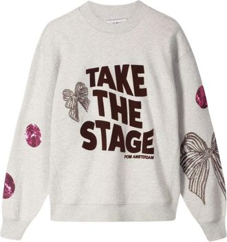 Pom Amsterdam Hoodies & sweatvesten, Dames, Grijs, 2Xl, Katoen, Sascha Take The Stage Sweater