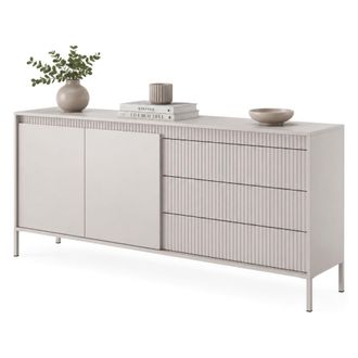 Dmora Credenza Hatone, Aparador 3 Cajones, 2 Estantes, Puerta Abatible, Corredera, 187x40x81h Cm Beige