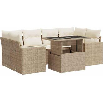 vidaXL Vidaxl - Set Sof&aacute;s De Jard&iacute;n 7 Piezas Y Cojines Rat&aacute;n Sint&eacute;tico Beige