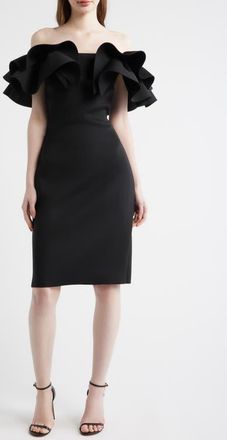 Anne Klein Ruffle Off the Shoulder Scuba Crepe Cocktail Dress in Anne Black at Nordstrom, Size 14