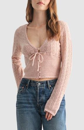 All in Favor Crop Pointelle & Rib Sweater in Pink at Nordstrom Rack, Size Small