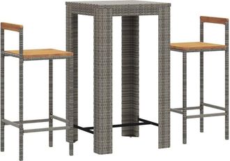 vidaXL Mesa Y Taburetes Altos Jard&iacute;n 3 Pzas Madera Y Rat&aacute;n Pe Gris Vidaxl