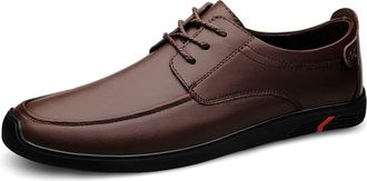 Generic Formal Shoes for Men Lace Up Derby Shoes Round Apron Toe Leather Slip Resistant Anti-Slip Non Slip Block Heel Party(Brown,8.5 UK)