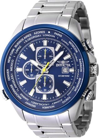 Invicta Aviator 47818 Heren Horloge - Quartz Uurwerk - Roestvrij Staal met blauwe Wijzerplaat - 50mm