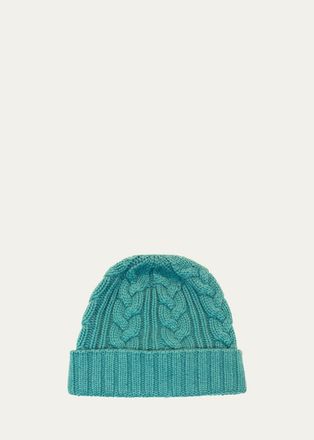 Bergdorf Goodman Mens Cable-Knit Cuffed Cashmere Beanie Hat