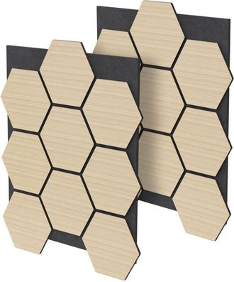 ML Design Ml-design - 2x Paneles Ac&uacute;sticos Hexagonales 66,5x81x2cm 1 M&sup2; Mdf Tratamiento De Insonorizaci&oacute;n Roble Aislamiento F&oacute;nico De Pared Puerta Techo Absorbe