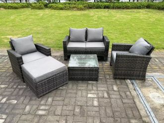 Fimous 5 Seater Dark Grey Mixed High Back Rattan Sofa Set Square Coffee Table Garden Furniture Outdoor Patio
