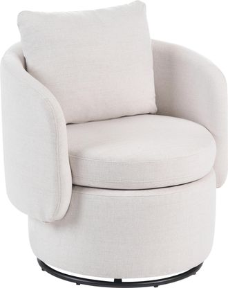 Beliani Sill&oacute;n De Tela Con Respaldo Curvo Base Giratoria De 360&deg; Y Coj&iacute;n Decorativo Con Espacio De Almacenaje Blanco Crema Horsens