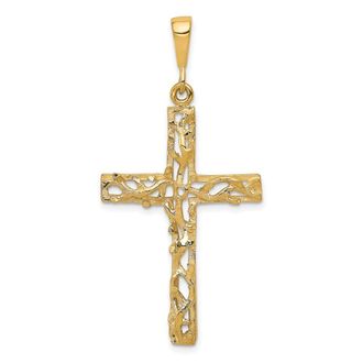 Diamond2Deal 10k Yellow Gold Satin Polished Antiqued Cross Pendant