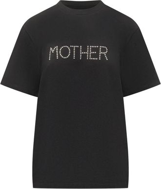Stella McCartney T-shirt met ronde hals en logo-borduursel - Dames - T-shirts - Zwart - M - Katoen - Tops