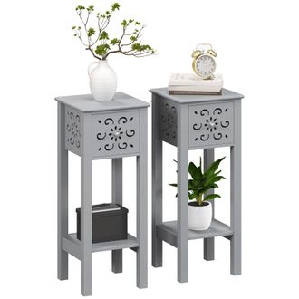 HOMCOM Bedside Table Set - End Table Set with Drawer and Storage Shelf - Grey | TJ Hughes