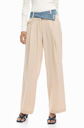 Desigual Pleat Front Wide Leg Pants in Medium Beige at Nordstrom, Size X-Small