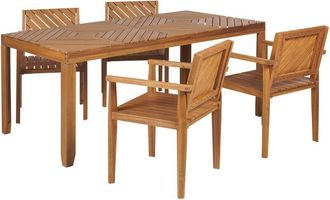 Beliani Conjunto De Comedor 4 Plazas De Madera De Acacia Clara Mesa Sillas Reposabrazos Baratti