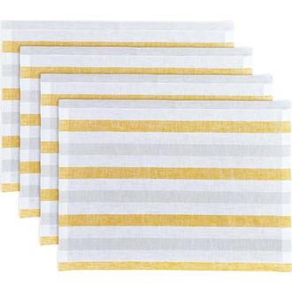 Solino Home Linen Placemats - Sorrento Stripe, 14 x 19 in Yellow And Grey at Nordstrom, Size Medium