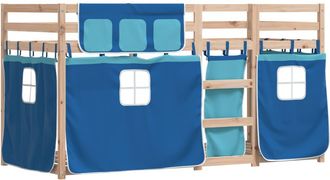 vidaXL Vidaxl - Litera Con Cortinas Madera Maciza De Pino Azul 90x200 Cm