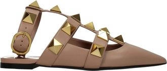 Valentino Garavani Leren Platte Sandalen - Dames - Slip ons - Roze - 36 1/2 EU - Leer - Schoenen