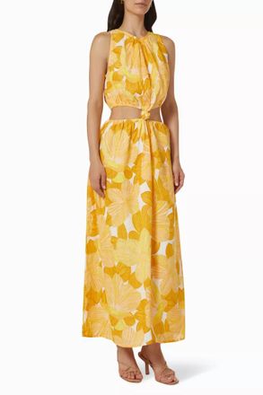 Faithfull The Brand Zeta Linen Floral Dress In Yellow