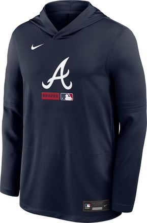 Nike Atlanta Braves Authentic Collection Nike Mens Dri-FIT MLB Long-Sleeve Hooded Top in Blue | 03B94RHAW-S9Q
