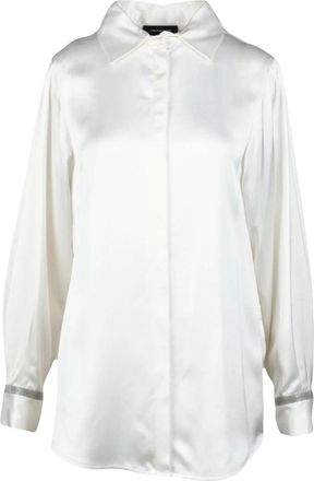 Fabiana Filippi Strass Versierde Viscose Wol Shirt - Dames - Overhemden - Wit - XS - Wol - Overhemden