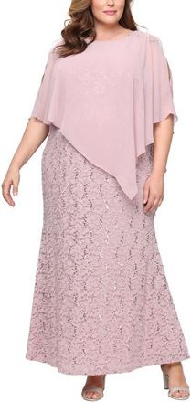 S.L. Fashions Sequin Floral Lace Dress with Capelet in Blush at Nordstrom, Size 22W