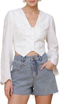 Avec Les Filles Eyelet Embroidery Crop Cotton Shirt in Off White at Nordstrom Rack, Size X-Large
