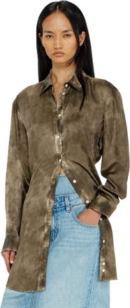 Diesel Long shirt in logo-jacquard crinkled satin - Dresses - Woman - Green