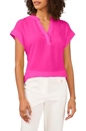 Chaus Split Neck Georgette Blouse in Fiercely Fuchsia at Nordstrom, Size X-Large