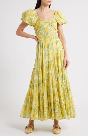 Free People Sundrenched Floral Tiered Maxi Sundress in Butter Combo at Nordstrom Rack, Size Large