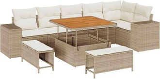 vidaXL Conjunto De Sof&aacute; De Jard&iacute;n 9 Pcs Beige, Crema 100 X 100 X 71 Cm Vidaxl