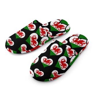 Generic Welsh Dragon Flag Heart Mens Cozy Memory Foam Slippers Warm Cotton House Shoes Comfy Slipper for Indoor Outdoor