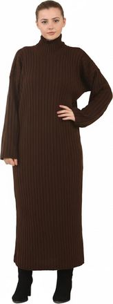 Generic Ladies Knitted Maxi Dress Long Sleeve High Funnel Neck Pullover Jumper - Womens Winter Warm Ribbed Long Dress, Soft Stretchy One Size Fit (UK 8-16) (U