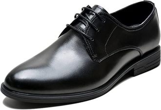 Generic Shoes Dress Oxford for Men Lace Up Round Toe Derby Shoes Leather Non Slip Rubber Sole Slip Resistant Wedding(7.5 UK) Black