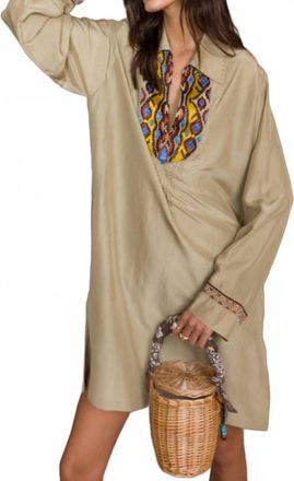 Fortela Woven Embroidered Midi Dress In Khaki