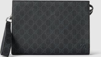 Gucci Grey Trim Small Pouch, Black, GG Canvas