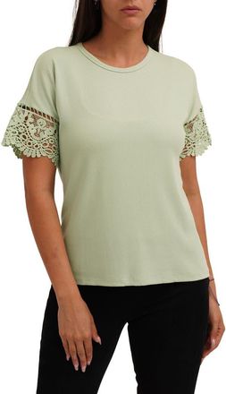 Cyrus Lace Trim Short Sleeve Ribbed Top in Mint Green at Nordstrom Rack, Size X-Large