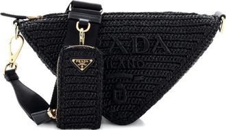 Prada Triangle Logo Zip Crochet Raffia Small crossbody bag - Zwart