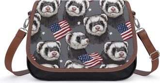 Generic Ferret U.S. Flag Fashion Womens Crossbody Bags Novelty Handbag Shoulder Bag Purse