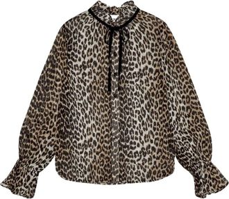 Ganni Chiffon Blouse met Strik - Dames - Blouses - Bruin - L - Chiffon - Overhemden