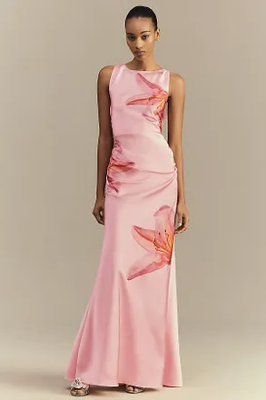パーティードレス BHLDN Callie Sleeveless Ruched Printed Charmeuse Midi Dress BHLDN Callie Sleeveless Ruched Printed Charmeuse Midi Dress