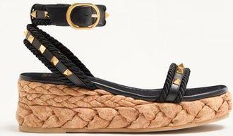 Valentino Garavani ROCKSTUD FLATFORM SANDAL IN CALFSKIN 60MM Woman BLACK/NATURAL 35