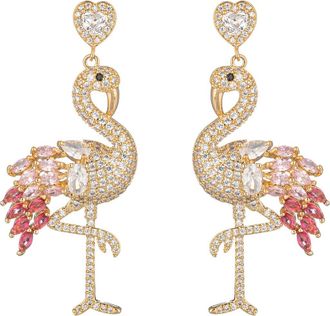 Eye Candy Los Angeles Pink Flamingo Cubic Zirconia Drop Earrings in Gold at Nordstrom Rack