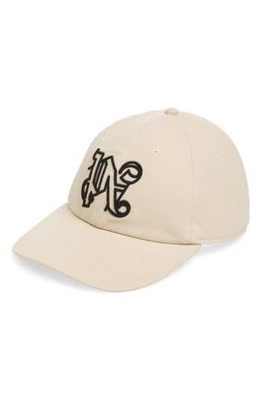 Palm Angels Logo Cotton Adjustable Snapback Cap in Beige Black at Nordstrom Rack