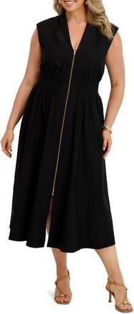 Kensie Front Zip Midi Dress in Black at Nordstrom Rack, Size 1X