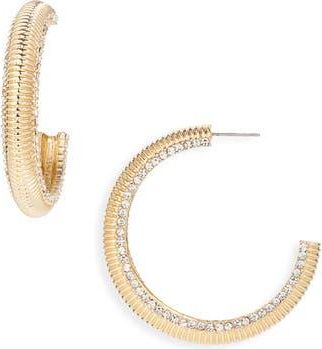 BaubleBar Pav&eacute; Crystal Ridged Hoop Earrings in Gold at Nordstrom Rack