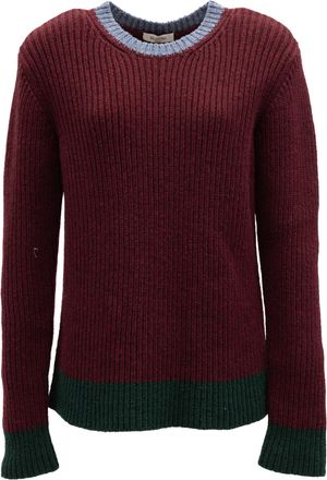 Valentino Garavani Burgundy Ribbed Knit Womens Sweater