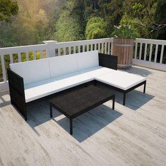 vidaXL Vidaxl - Set Divani da Giardino 3 pz con Cuscini in Polyrattan Nero