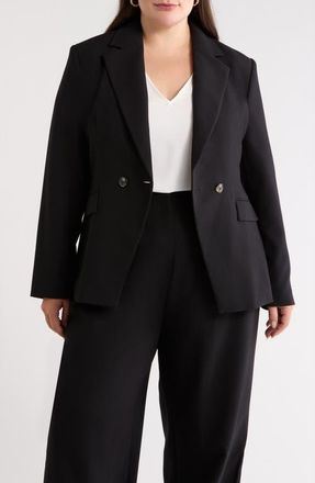Open Edit Icon Twill Hourglass Blazer in Black at Nordstrom, Size 3X