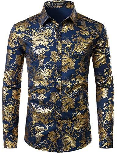 Chemise Homme Luxe Imprimé Cachemire Doré - Coupe Ajustée - Style élégant Pour Soirée Ou événement